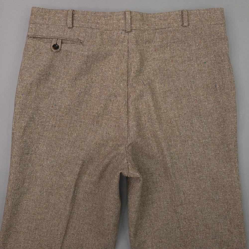 Gargini Pants Mens 36x30 Brown Flecked Wool Tweed Check Pleated Dress Trousers